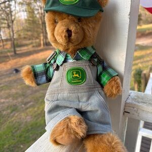 John Deere Plush Bear in Brown with Green Plaid Shirt